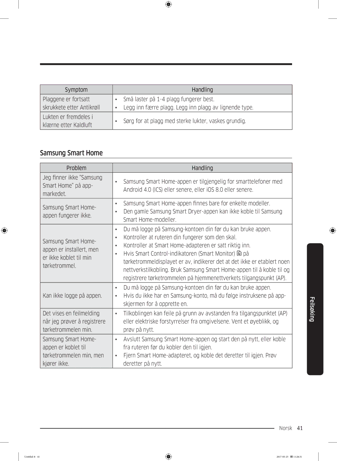 Samsung DV90M8204AW/EE manual Norsk 41  